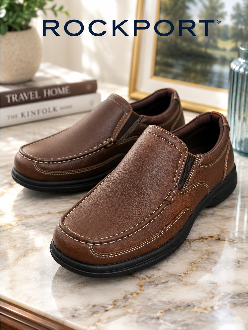Rockport Eureka Plus Slip-On Loafers 10.5M Brown Leather Orthofeet Insoles